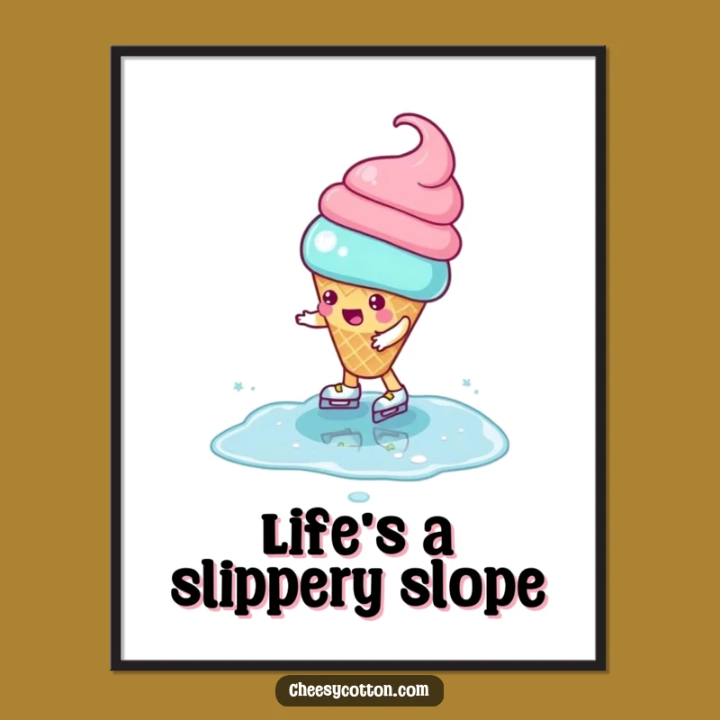 Funny Ice Cream Poster: Puddle Skating Art, A Playful Funny Gift Print!