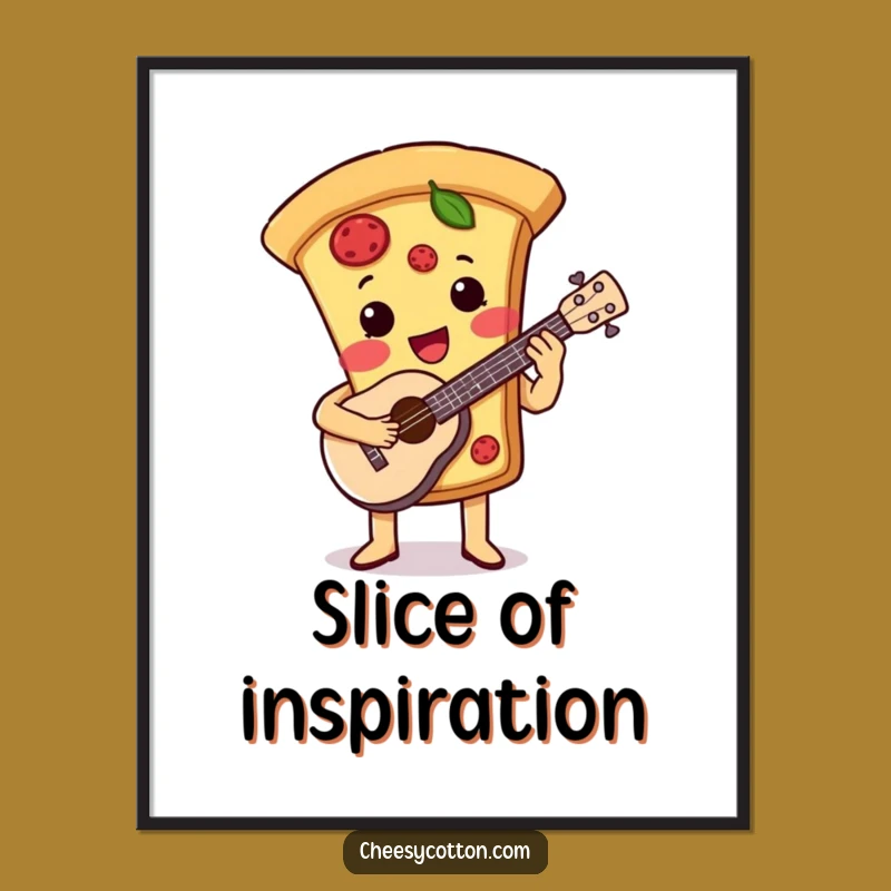 Funny Pizza Ukulele Poster: Cute Musical Food Character Art for Your Space