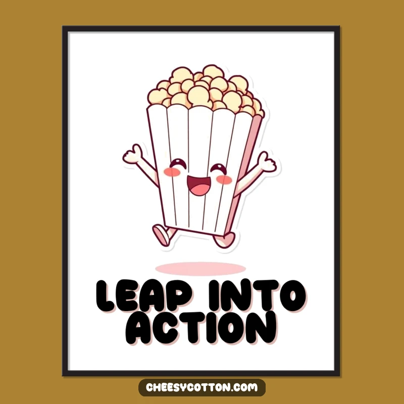 Funny Popcorn Leap Poster - Energetic Wall Art Gift!
