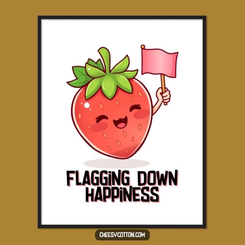 Funny Strawberry Flag Poster: Cute Character Art for a Cheerful & Vibrant Space