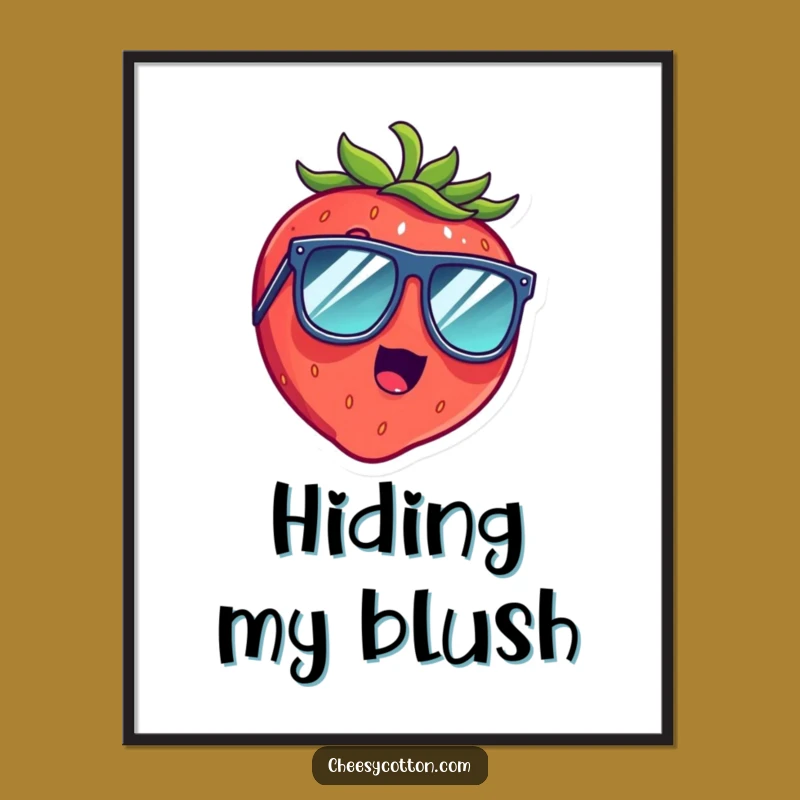 Funny Strawberry Poster: Surprised Giggle Art, Oversized Sunglasses Wall Decor