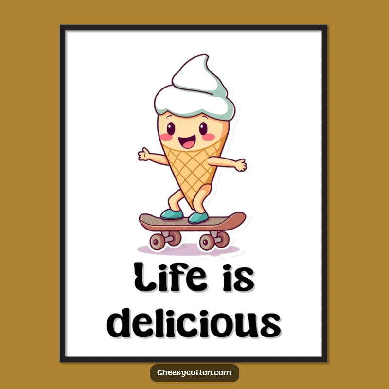 Funny Ice Cream Skateboard Poster: Cool Art for a Sweet, Cheerful Wall