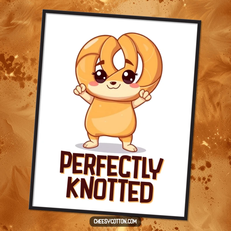 Funny poster showcasing a pretzel character striking a confident, bold pose, embodying self-assuredness and snack-related fun.