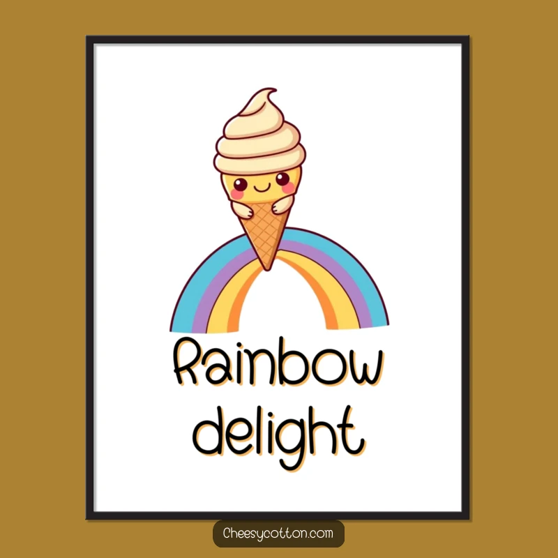 Funny Kawaii Ice Cream Poster: Rainbow Slide Art, Whimsical Funny Gift For Sweet Decor
