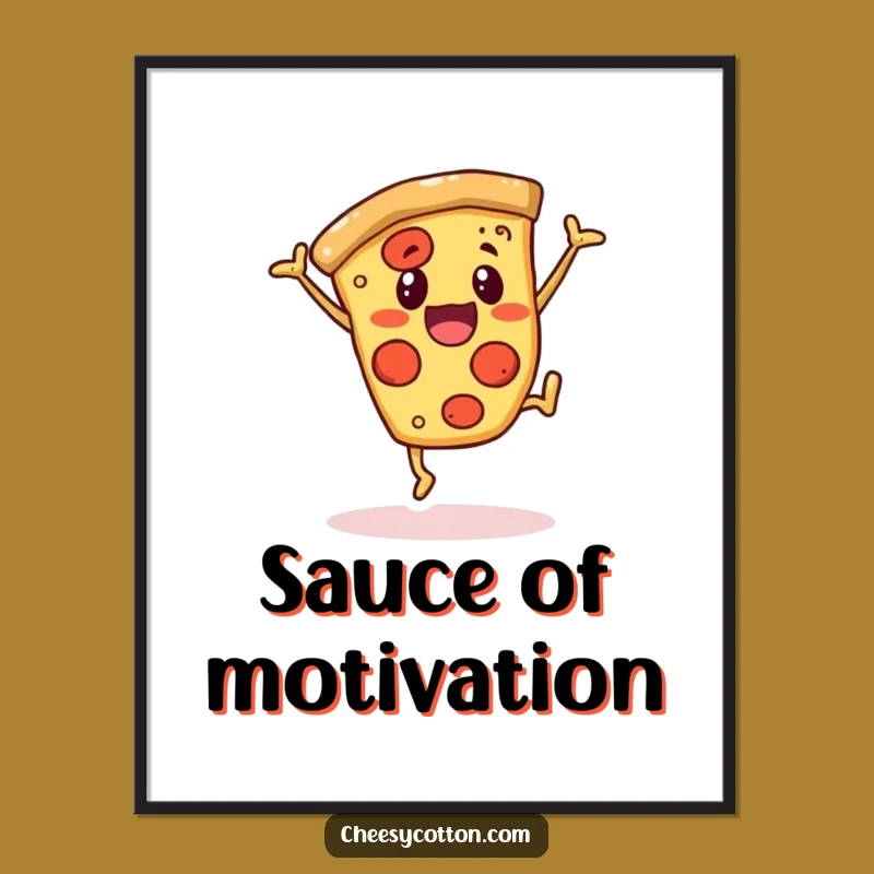 Funny Pizza Poster: Cartwheeling Character Art for a Cheerful Kitchen