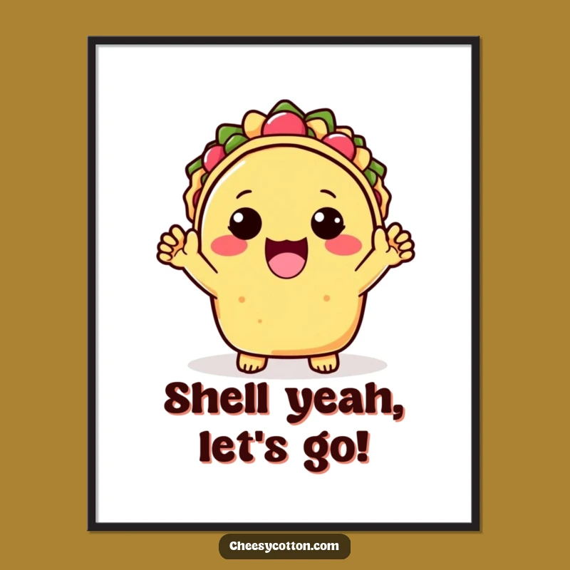 Funny Kawaii Taco Poster: Brighten Your Walls with this Cheerful Fiesta Art
