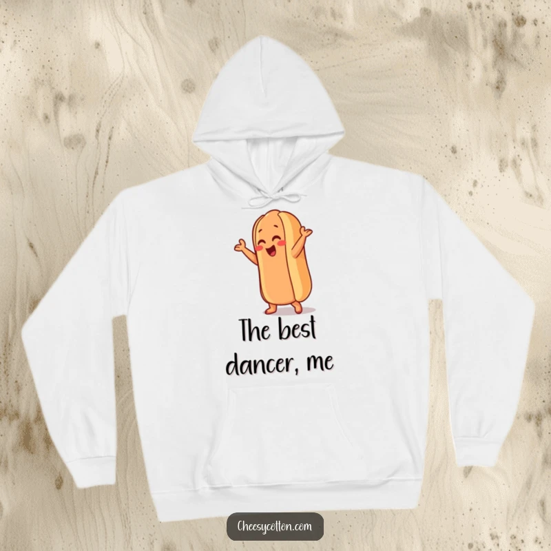 Funny Hot Dog Hoodie: Features a hot dog character performing a silly dance move, offering cozy comfort and a humorous boost for casual wear.