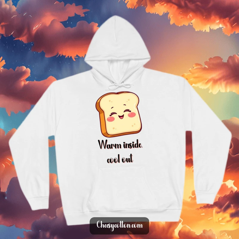 Funny Toast Hoodie: A smiling piece of toast character gives a wink, offering cozy comfort and a humorous touch for casual wear.
