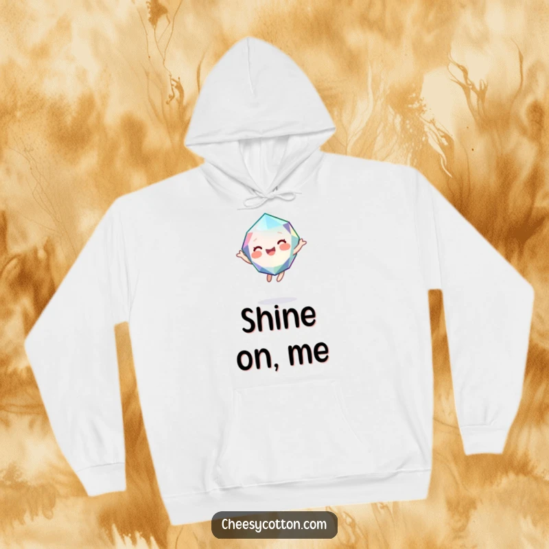 Funny hoodie featuring a cute, giggling gemstone character bouncing with pure joy, offering warmth and humorous charm.