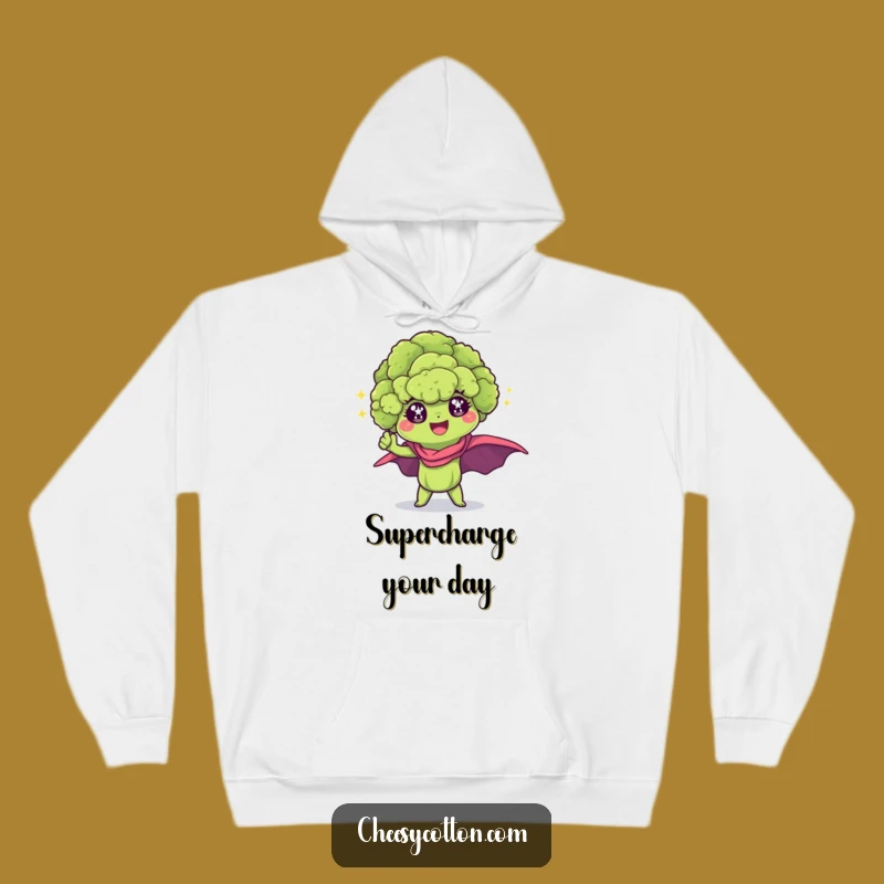 Funny Kawaii Broccoli Superhero Hoodie - Cozy Heroic Veggie Sweatshirt