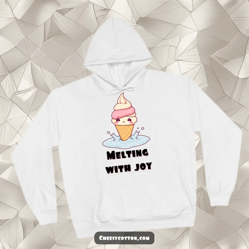 Funny Hoodie: A happy ice cream cone splashes in a puddle, providing warm, sweet, and humorous comfort for rainy day enjoyment.