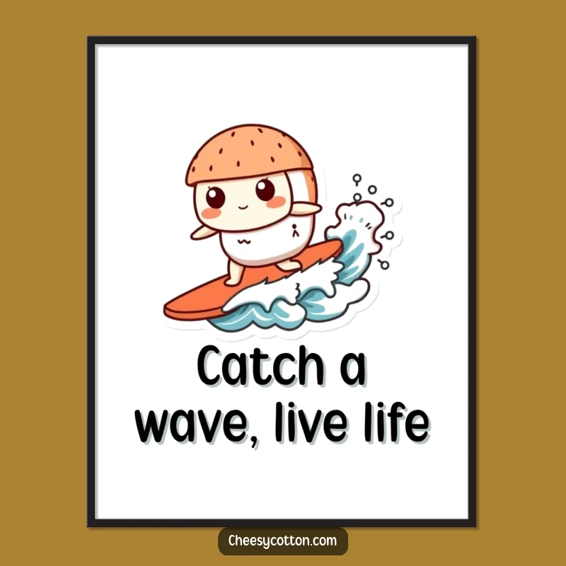 Free Printable Wall Art: Surfing Sushi Downloadable for Coastal Vibes