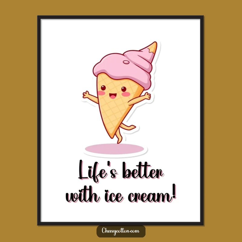 Free Printable Ice Cream Wall Art: Funny Cartwheel Treat Downloadable Decor
