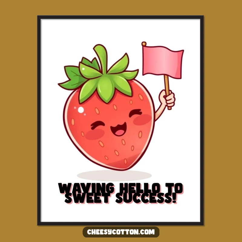 Free Printable Strawberry Wall Art: Funny Waving Fruit Downloadable Decor