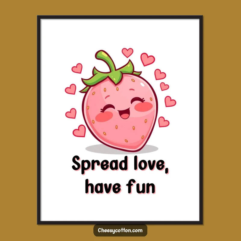 Free Printable Wall Art: Giggling Strawberry Hearts, Whimsical Downloadable Decor for a Cheerful Room