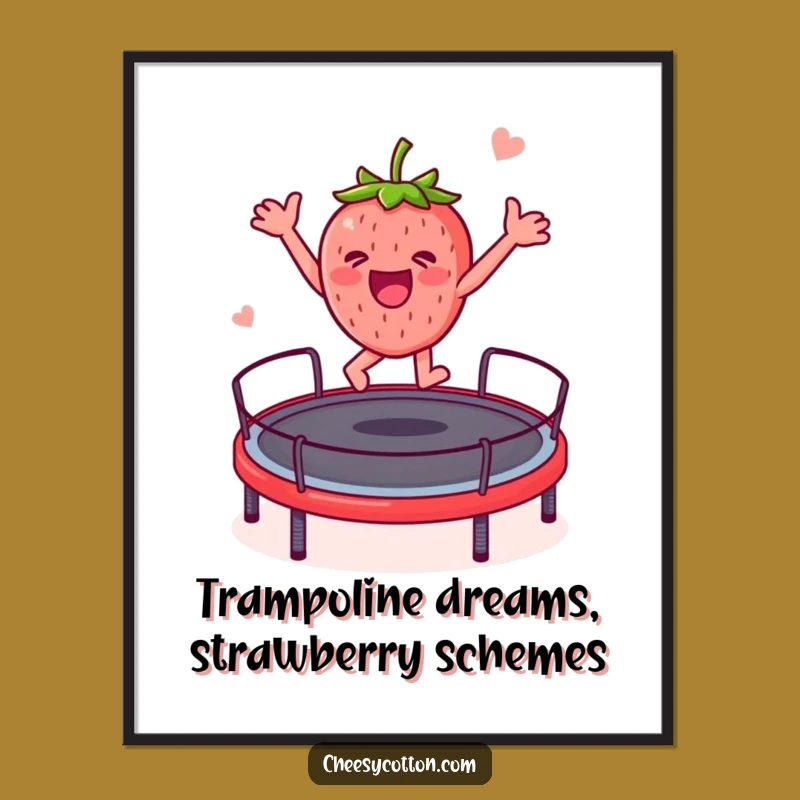 Funny Free Printable Wall Art: Jumping Strawberry! Quirky Downloadable Decor Gift
