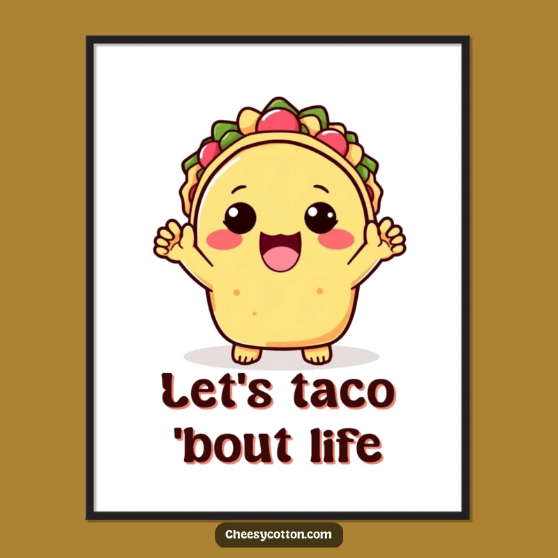Funny Free Printable Wall Art: Kawaii Taco Cheering for Joyful Home Decor