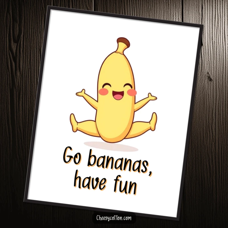 Funny Free Printable Wall Art: A smiling banana character in a perfectly executed, playful split, showcasing personality and humor.