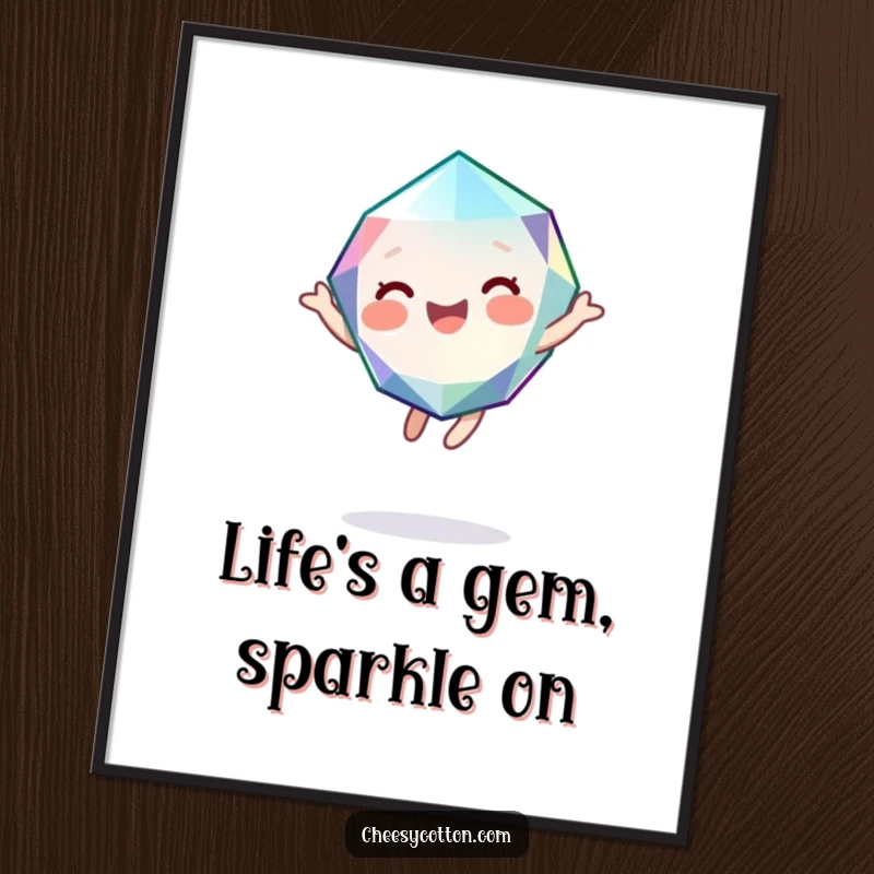 Funny Free Printable Gem Wall Art showing a cute, giggling character bouncing with pure joy, perfect for any room.