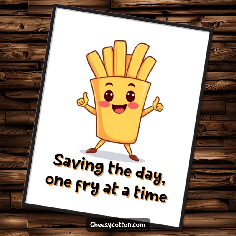 Funny Free Printable wall art of a happy french fry character striking an awesome superhero pose with flair.