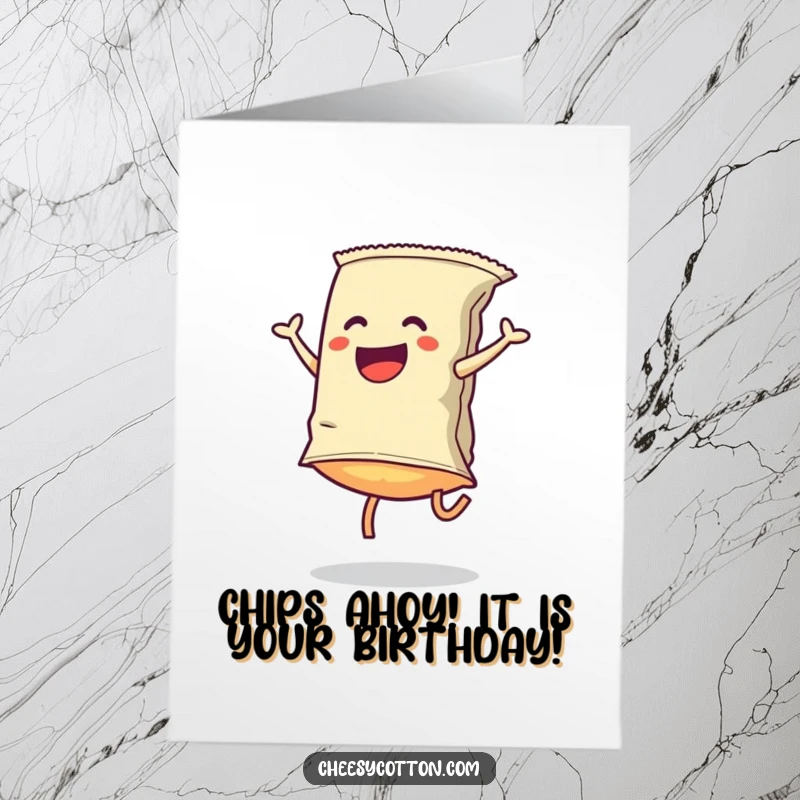 Funny Free Printable Birthday Card: A joyful chip mid-cartwheel, ready to celebrate with hilarious energy.
