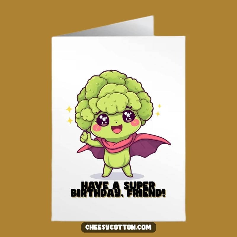 Free Printable Birthday Card: Kawaii Broccoli Superhero for a Powerful Downloadable Gift