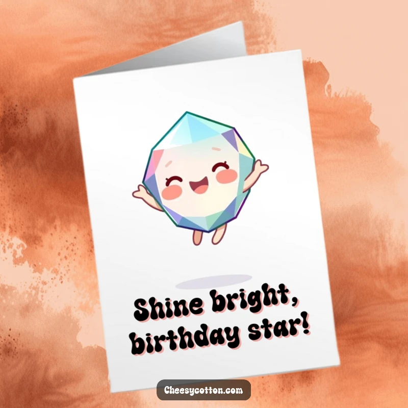 Funny Free Printable Gem Birthday Card showing a cute, giggling character bouncing with pure joy, celebrating a birthday.