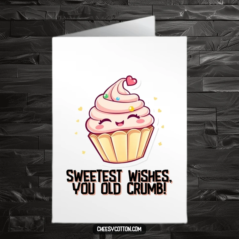 Funny Free Printable Birthday Card: Kawaii cupcake spinning with eyes closed in pure, delightful happiness.