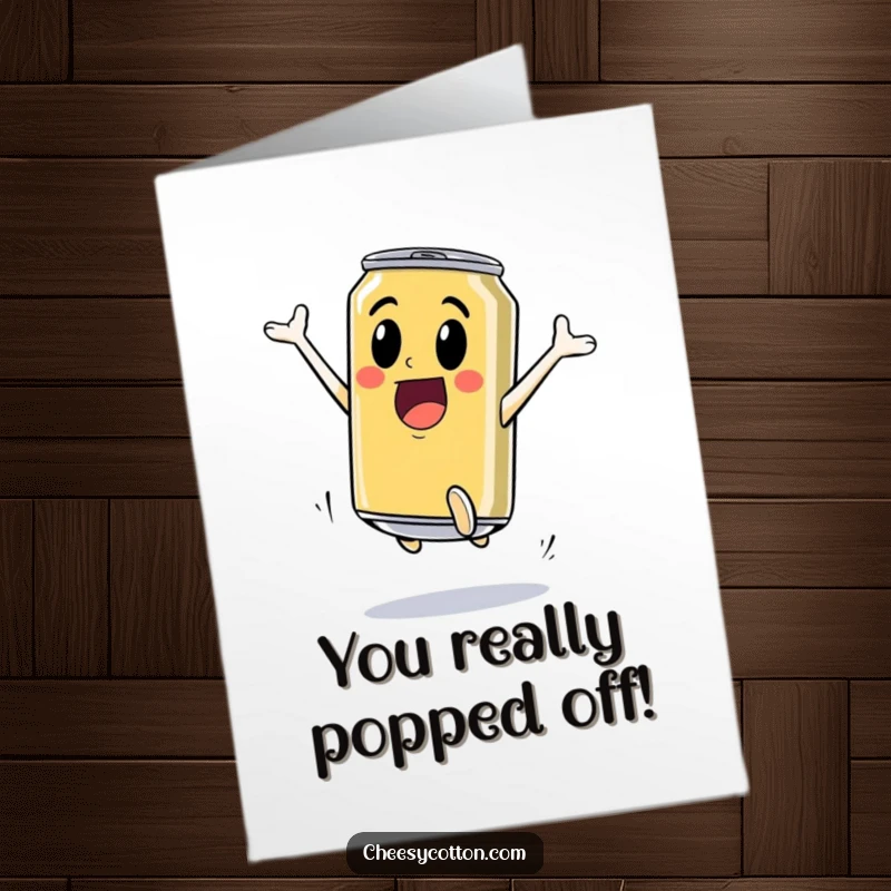 Funny Free Printable Congrats Card: An energetic soda can performing a spectacular high jump, cheering for victory.