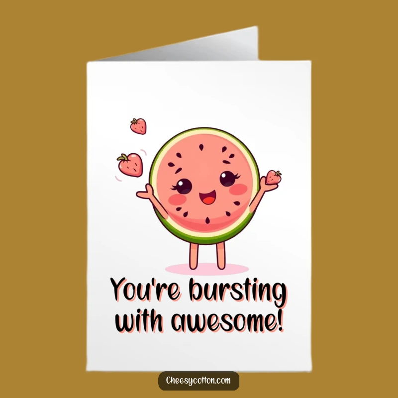 Free Printable Congratulations Card: Juggling Watermelon Slice - Funny Downloadable