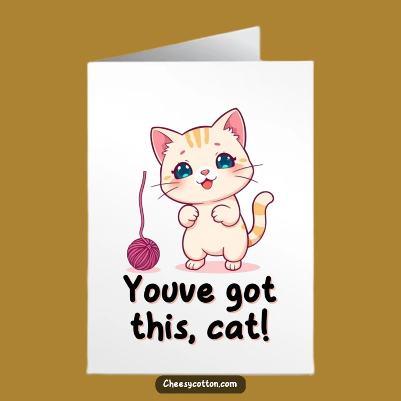 Free Printable Kawaii Cat Congrats Card: Playful Yarn Swat Downloadable