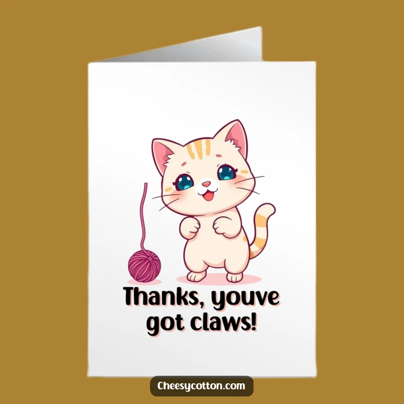 Free Printable Kawaii Cat Thank You Card: Yarn Swatter Gratitude Downloadable
