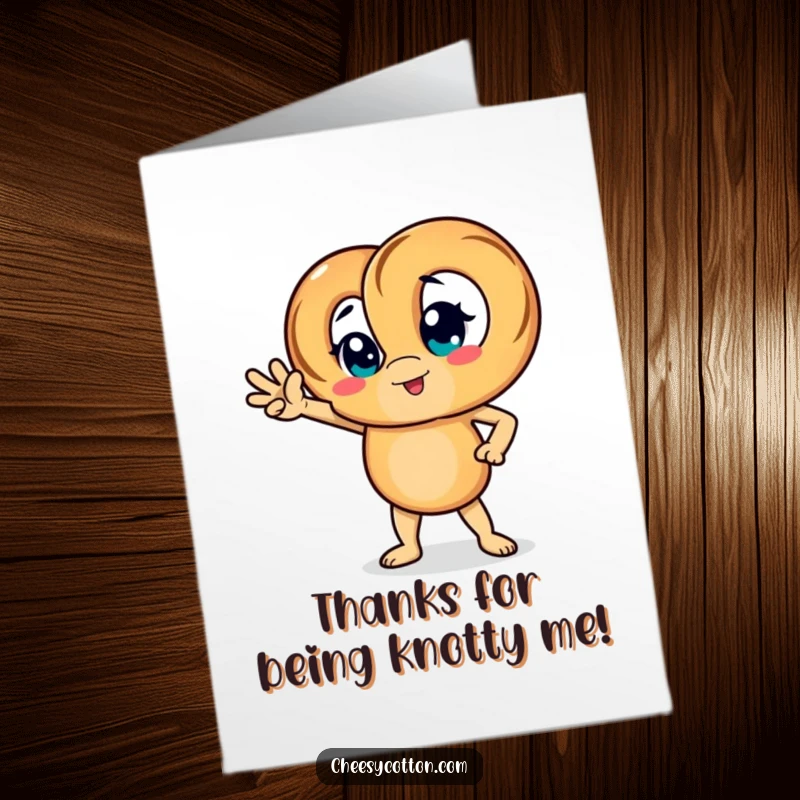 Funny Free Printable Thank You Card: A pretzel character striking a cool, confident pose to express sincere gratitude with a smile.