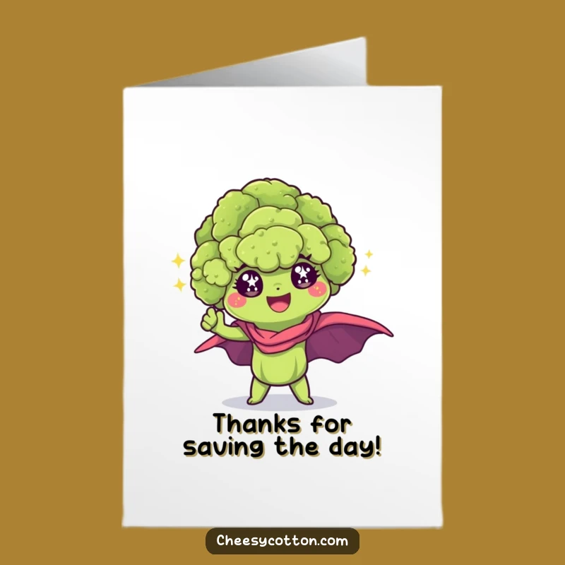 Free Printable Thank You Card: Kawaii Broccoli Superhero for a Grateful Downloadable Gift