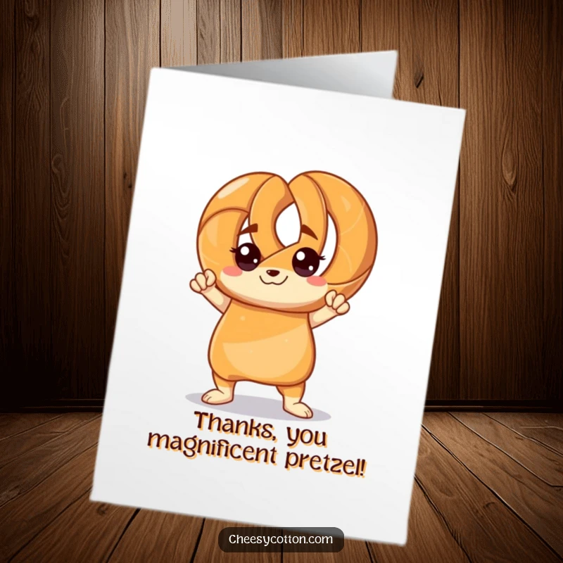 Funny Free Printable Thank You Card: A confident pretzel character strikes a cool pose, offering a stylish thank you.