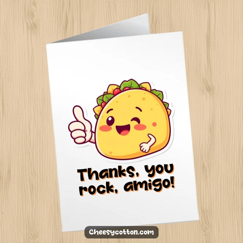 Funny Free Printable Thank You Card: A cheerful taco character offering a friendly thumbs up to express thanks.