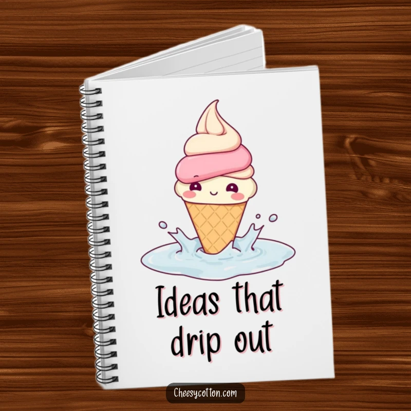 Funny Notebook: A beaming ice cream cone splashing in a puddle inspires sweet, joyful note-taking and creative ideas.