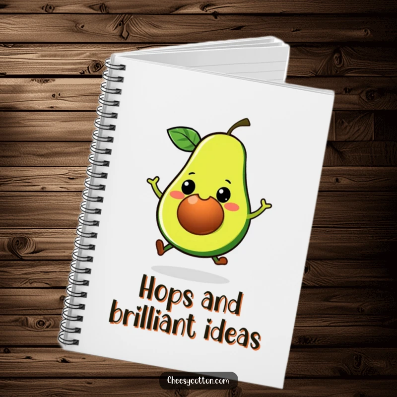Funny Kawaii Avocado Notebook: A cute, grinning avocado mid-hop on a journal cover, inspiring happy writing.