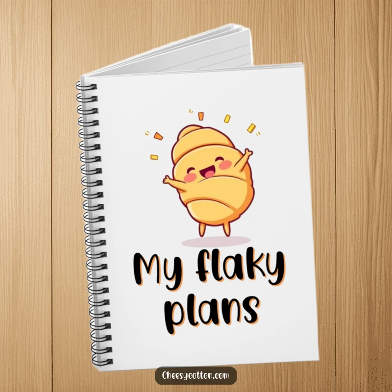 Funny Croissant Cartwheel Notebook: A notebook with a cover depicting a cheerful croissant character doing a cartwheel with layers flying.