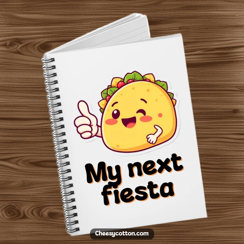 Funny taco character with a thumbs up, featured on the cover of a notebook for writing and planning.