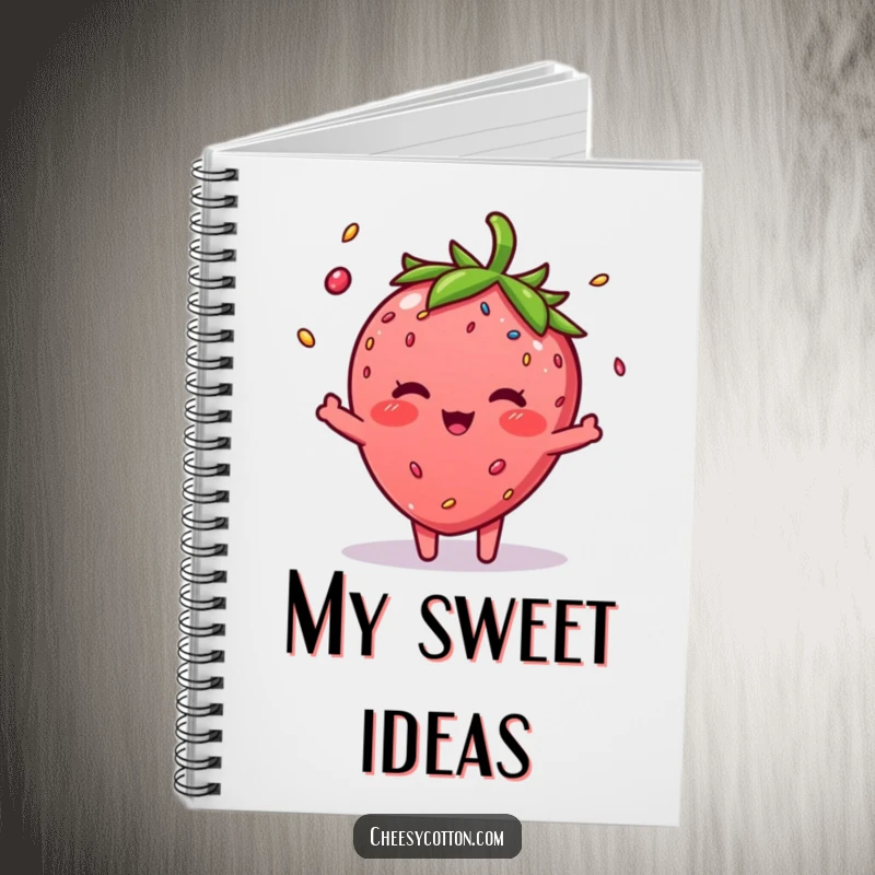 Funny Strawberry Sprinkle Notebook: A notebook with a cover depicting a blushing strawberry character juggling colorful sprinkles.