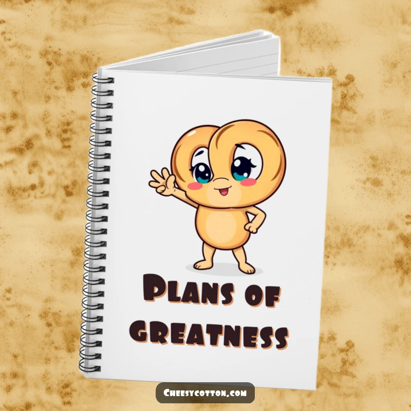 Funny notebook showcasing a pretzel character in a confident pose, ideal for writing and planning.