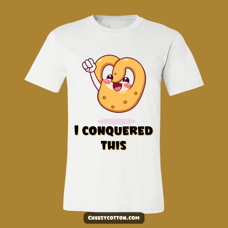 Funny Pretzel Fist Pump T-Shirt: Cheerful Victory Pose, Snack Lover Tee