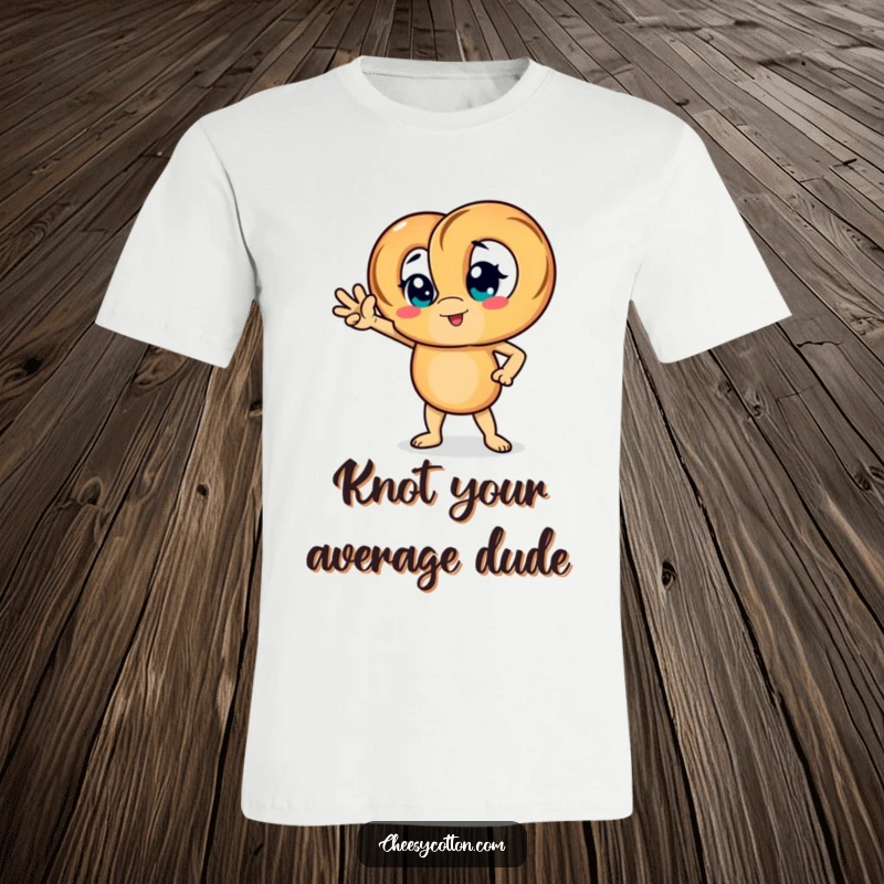 Funny t-shirt with a pretzel character striking a bold, confident pose, radiating self-assurance.
