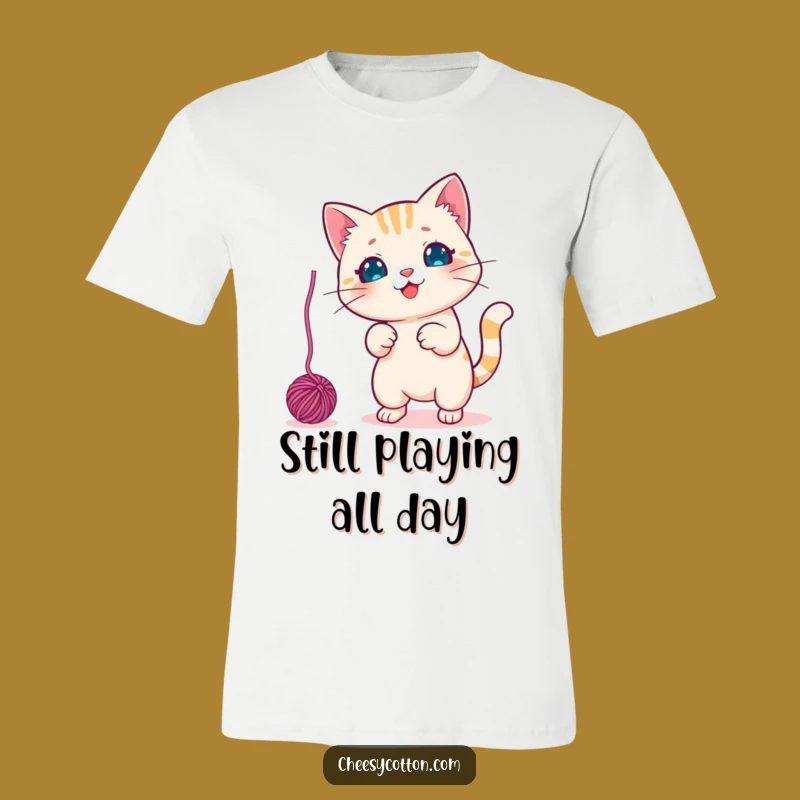 Funny Kawaii Cat Yarn T-Shirt: Playful Cat Apparel Gift