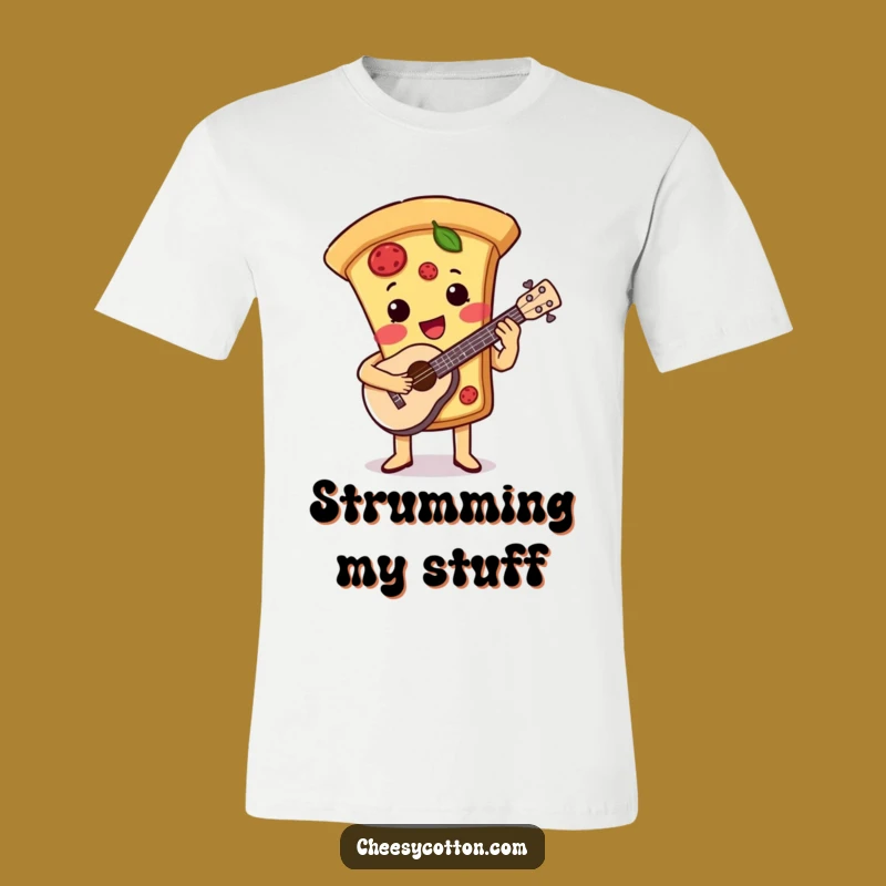 Funny Pizza Ukulele T-Shirt: Cute Musical Food Character Tee for Parties