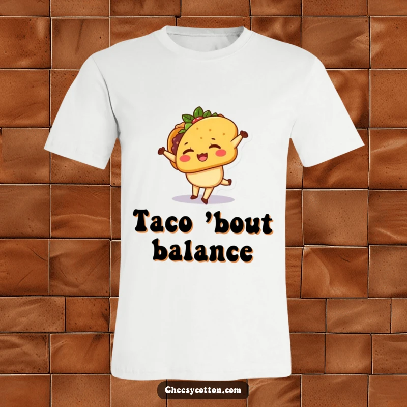 Funny T-Shirt showing a joyful kawaii taco character winking mid-cartwheel, radiating pure, silly fun.