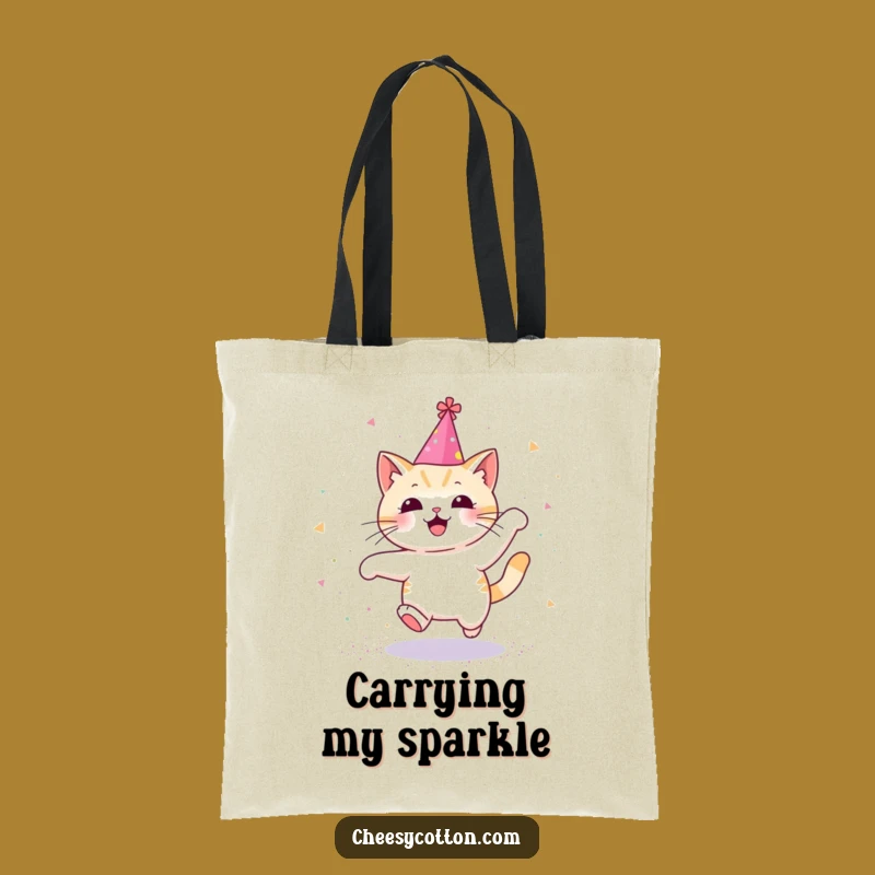 Funny Kawaii Cat Tote Bag, Glitter Leaping - Adorable Funny Gift