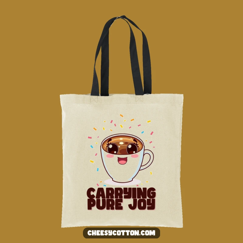 Funny Kawaii Coffee Cup Cheering Tote Bag: Carry Your Zest, Perfect Humorous Gift