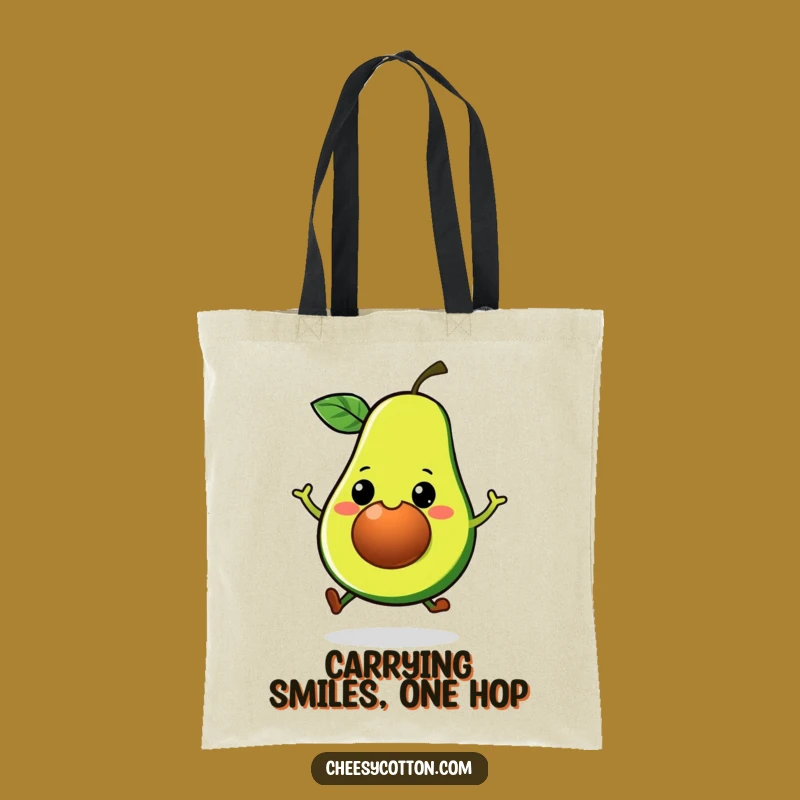 Funny Kawaii Avocado Hop Tote Bag - Cute Veggie Carryall for Happy Groceries